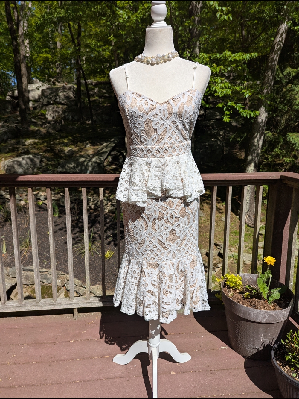 Boohoo White Stretch Lace Peplum Midi Dress
